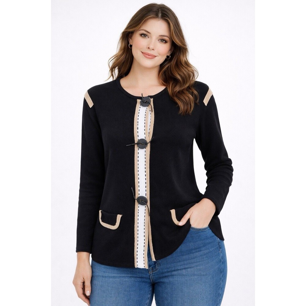 Yansi & Smith Black Cardigan Sweater Toggle Button Knit Long Sleeve Size S‎